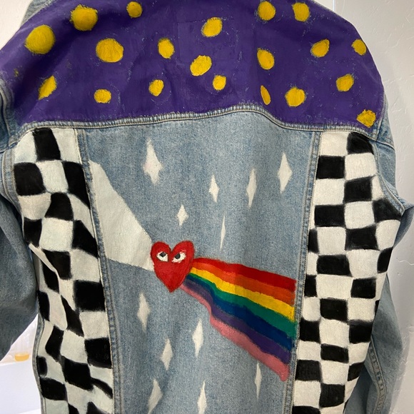 Liz Claiborne denim jean jacket Size Medium with custom painted back - Picture 6 of 7